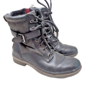 UGG Kesey Womens Boots Sz 5 Black Leather Lace Up Ankle Snow Boots 1005264